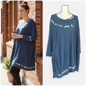 Rundholz Black Label Pima Cotton Printed Tunic Dress Sz Medium Lagenlook